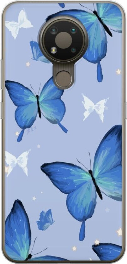Mobildeksel til Nokia 3.4 med Blå sommerfugler motiv