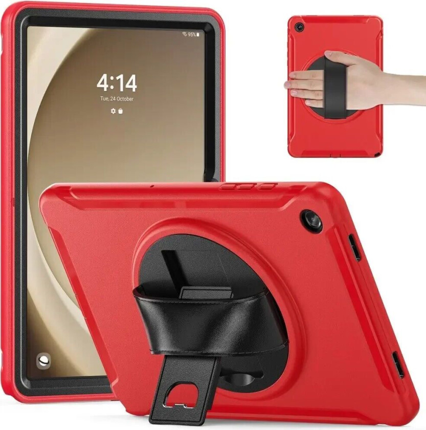 Samsung Galaxy Tab A9+ (Plus) Håndverker Deksel m. Håndholder & Kickstand - Rød
