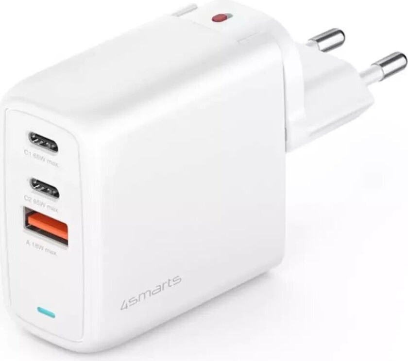 4smarts 65W PD 4smarts Charger GaN Flex - Vegglader med 1 x USB-A & 2 x USB-C - Hvit