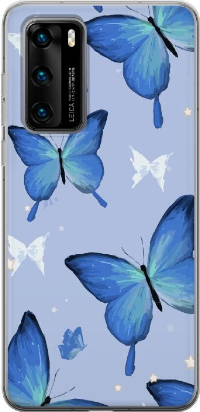 Mobildeksel til Huawei P40 med Blå sommerfugler motiv