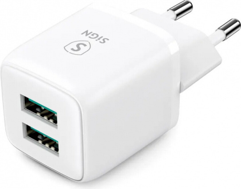 SiGN Mini hurtiglader dobbel USB, 2,4A - hvit