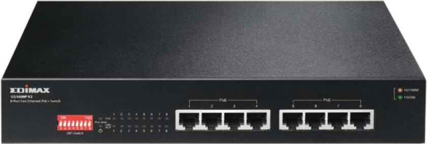 Lang rekkevidde 8-porters Gigabit PoE+ Switch med DIP Switch