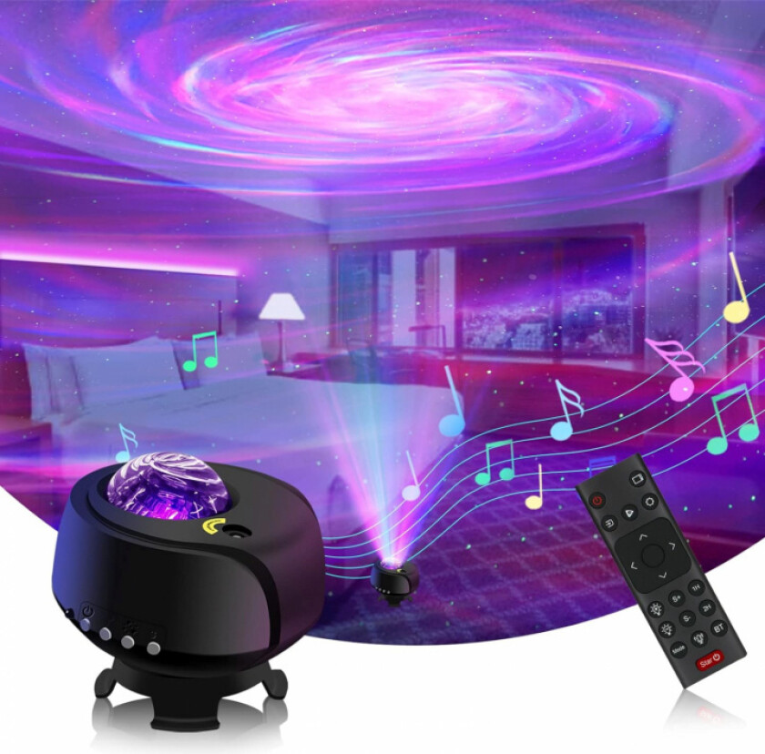 Galaxy Projector Fantasy Aurora - Stjerneprojektor med BT-høyttaler, lyssensor og 360° rotasjon