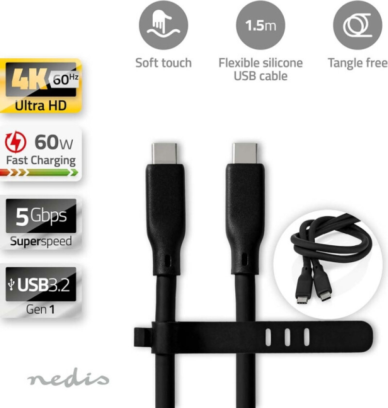 USB-kabel | USB 3.2 Gen 1 | USB-C™ Hann | USB-C™ Hann | 60 W | 8K@30Hz | 5 Gbps | Nikkel belagt | 1.50 m | Rund | Silikon