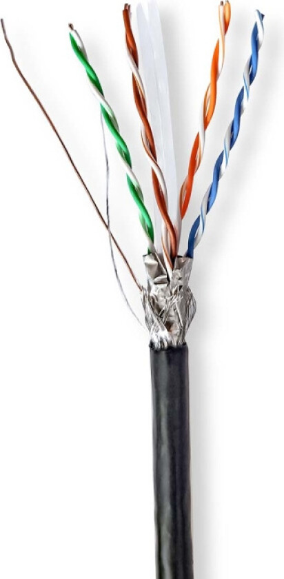 Nettverkskabelen Roll | CAT6 | Fast | S/FTP | CCA | 305.0 m | Utendørs | Rund | PE | Sort | Gaveeske