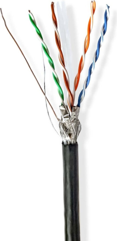 Nettverkskabelen Roll | CAT6 | Fast | S/FTP | CCA | 100.0 m | Utendørs | Rund | PE | Sort | Gaveeske