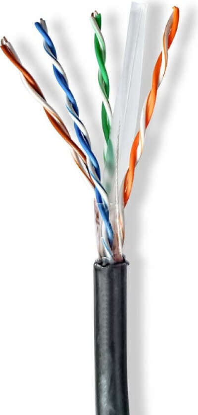 Nettverkskabelen Roll | CAT6 | Fast | U/UTP | CCA | 100.0 m | Utendørs | Rund | PE | Sort | Gaveeske