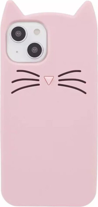 iPhone 13 Silikon Deksel m. 3D Katt - Rosa