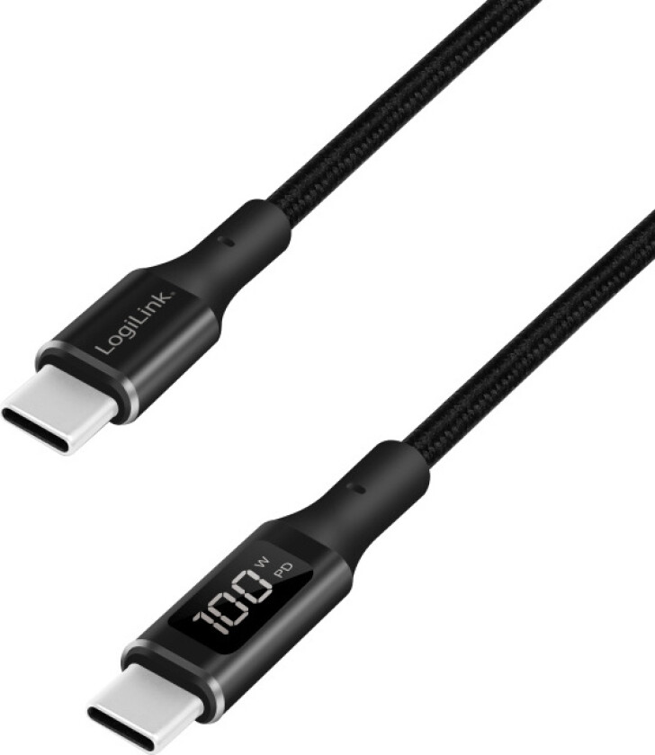USB-C - USB-C-kabel med display 100W 1 m Svart