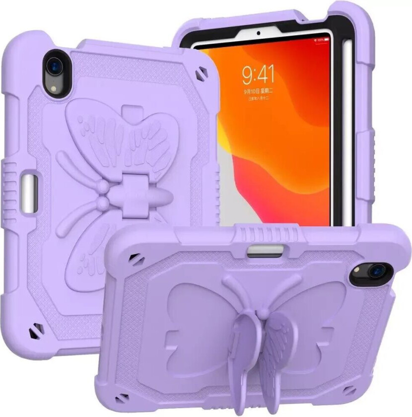 iPad Mini (2021) Butterfly Kickstand Barnedeksel - Lilla