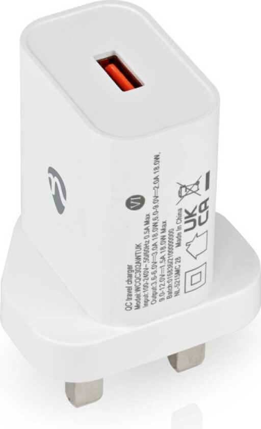 vegg lader | 18 W | Hurtigladefunksjon | 3.0 A | Antall utganger: 1 | USB-A | Automatisk Spenning Utvalg