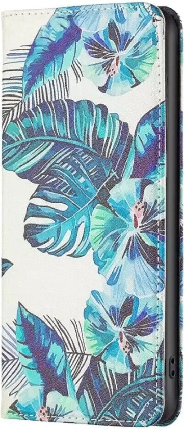 iPhone 14 Pro Flip Deksel med Lommebok & Stativfunksjon - Blå Blader