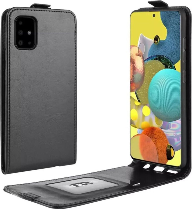 Samsung Galaxy A51 5G Vertical Flip Skinndeksel med Kortholder - Svart