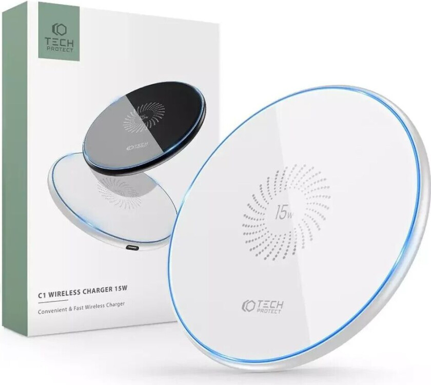 Tech-Protect C1 Single Charging Pad Trådløs Lader 15W - Hvit