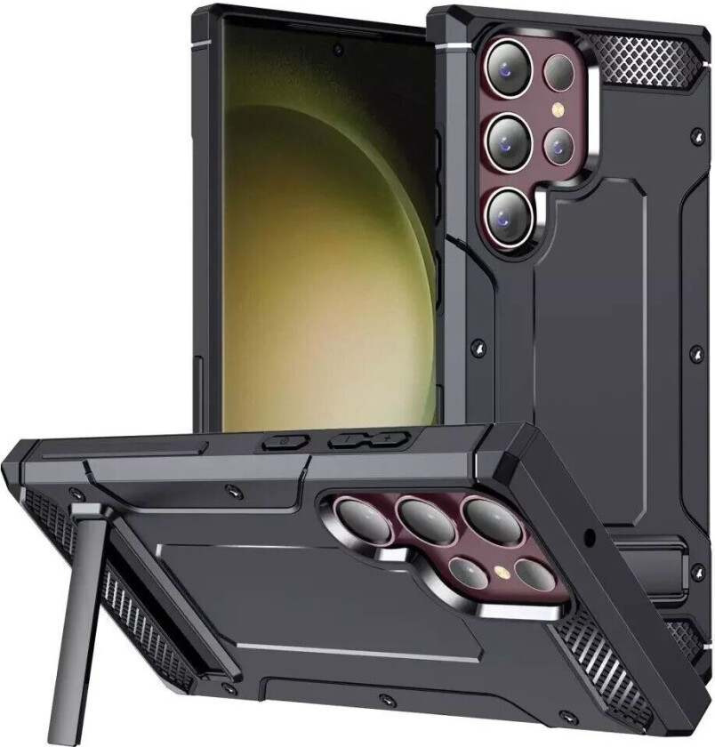 Samsung Galaxy S23 Ultra Håndverker Plast Deksel Med Metall Kickstand - Svart