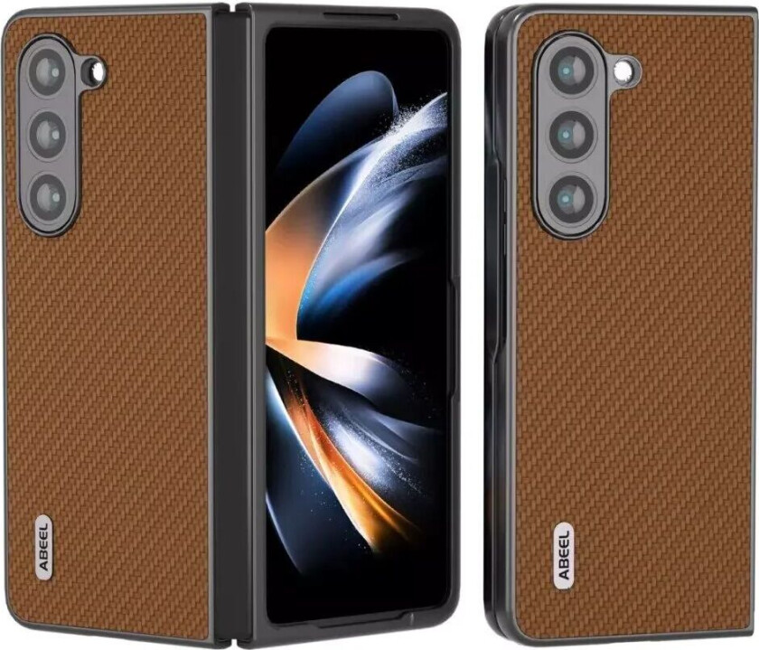 Samsung Galaxy Z Fold5 (5G) Skinnkledd Plast Deksel - Lysebrun Carbon