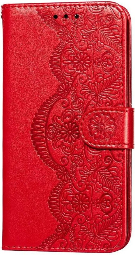 Samsung Galaxy S21+ (Plus) PU Skinndeksel m. Lommebok - Flower Vine Imprint - Rød