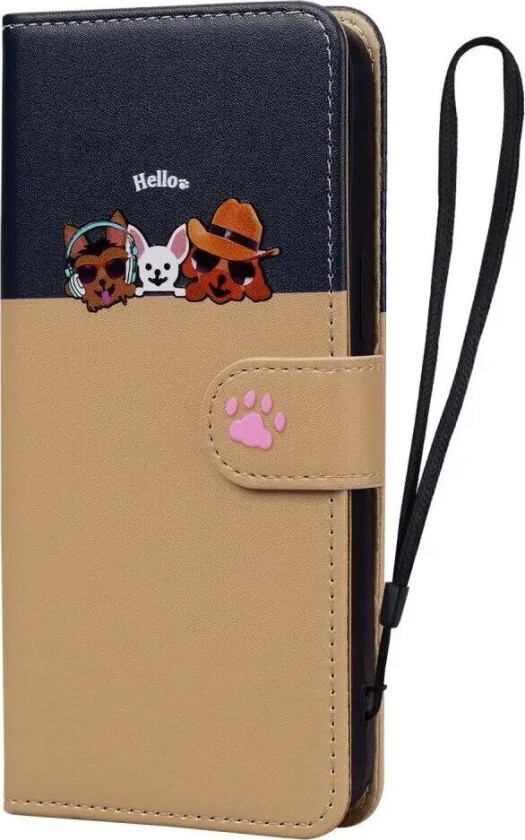 Samsung Galaxy S24+ (Plus) Flip Deksel med Stropp / Ståfunksjon / Kortholder - Brun / Blå (katter)