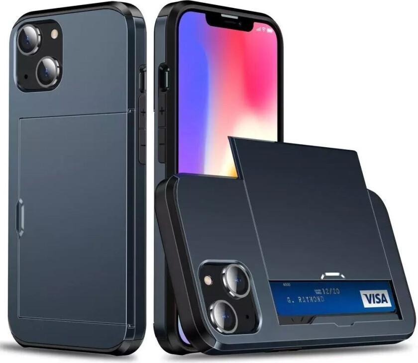 iPhone 15 Drop Proof Deksel m. Lommebok - Mørke Blå