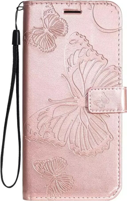Samsung Galaxy A20s Skinndeksel med Lommebok Sommerfugl - Pink