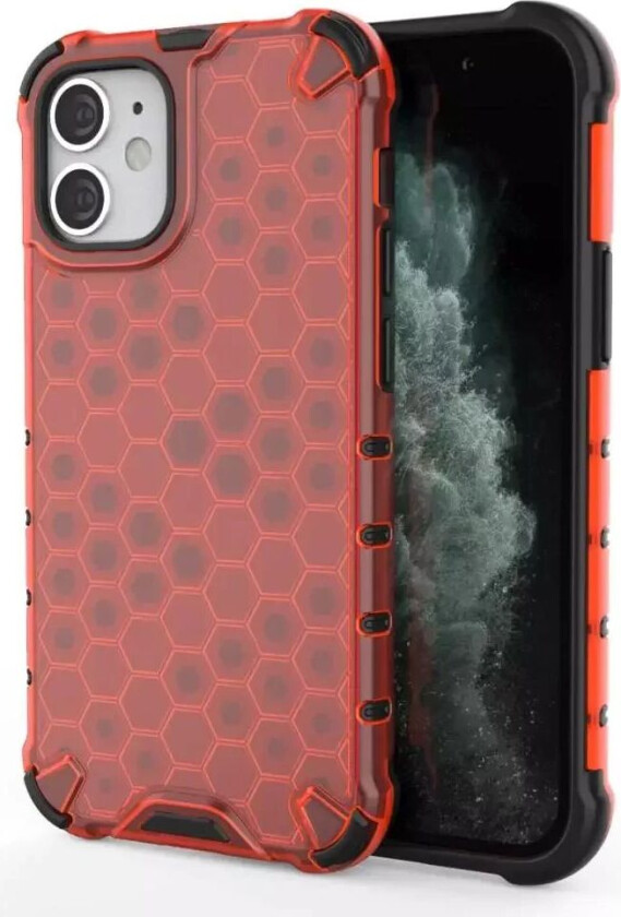 iPhone 12 Mini Honeycomb Pattern Deksel - Rød