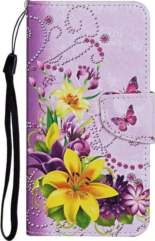 Samsung Galaxy S23 FE Kunst Skinn Flip Deksel med Stropp & Lommebok - Blomster