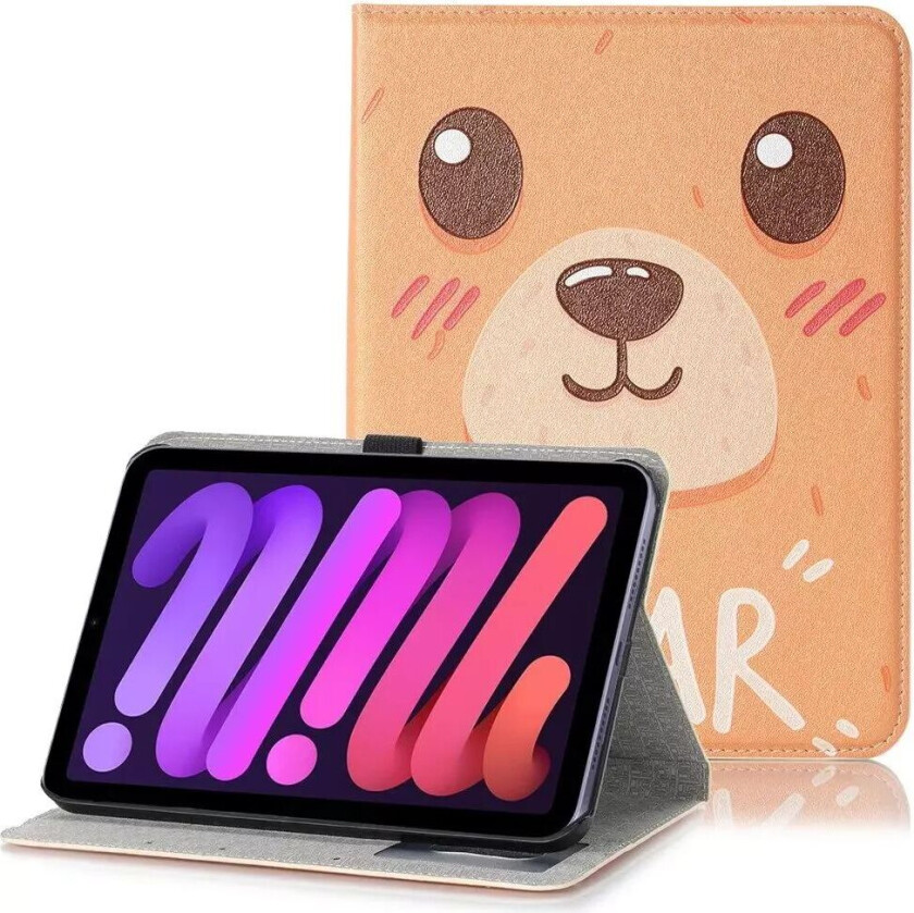 iPad Mini (2021) Kunst Skunn Deksel med Lommebok & Touch Pen Holder - Bjørn