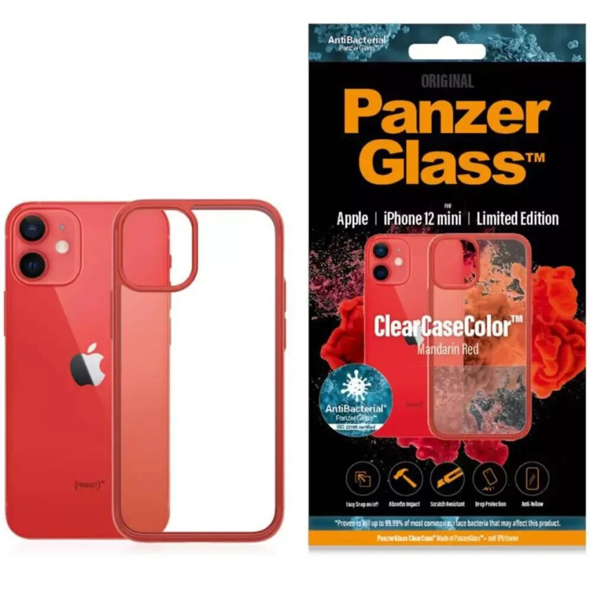 iPhone 12 Mini Deksel ClearCase Antibakteriel - Rød Kant