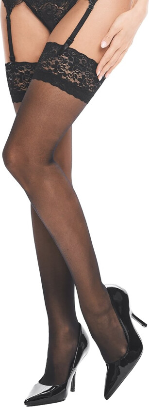 Svarte Strømper med Blonder 20den - Svart - S/M