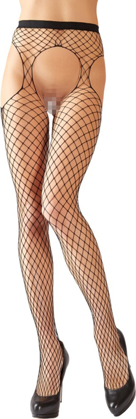 Fishnet Crotchless Stockings - Svart
