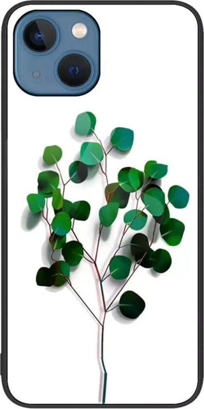 iPhone 14 Plus Deksel m. Glassbakside - Grønne Blader