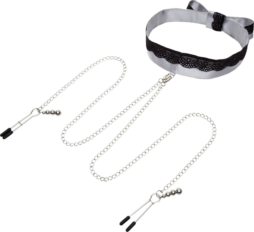 Fifty Shades Of Grey Play Nice Satin Collar and Nipple Clamps - Sølv