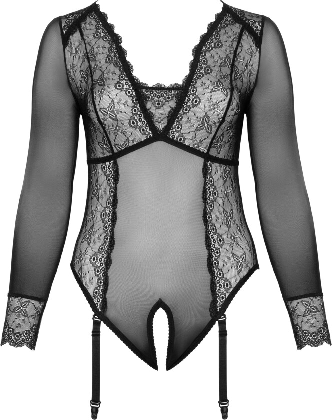 Curves Bodystocking i netting - Svart - 2XL