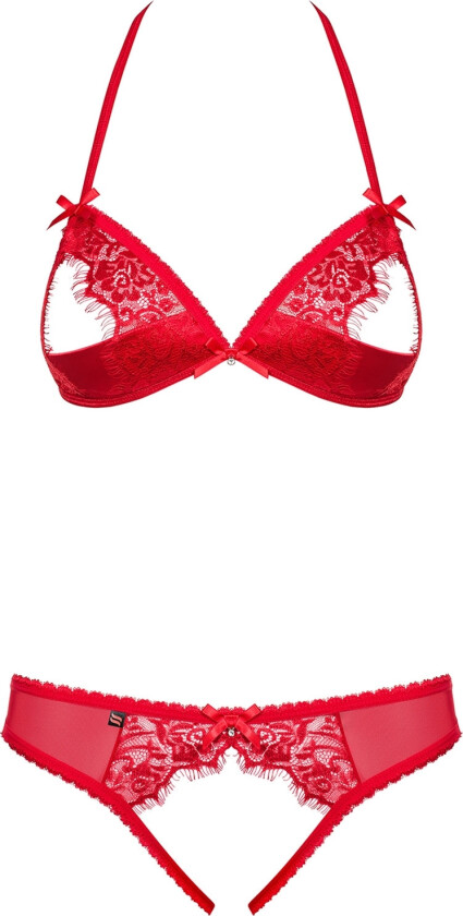Rød BH med Åpne Skåler og Tanga - Rød - L/XL