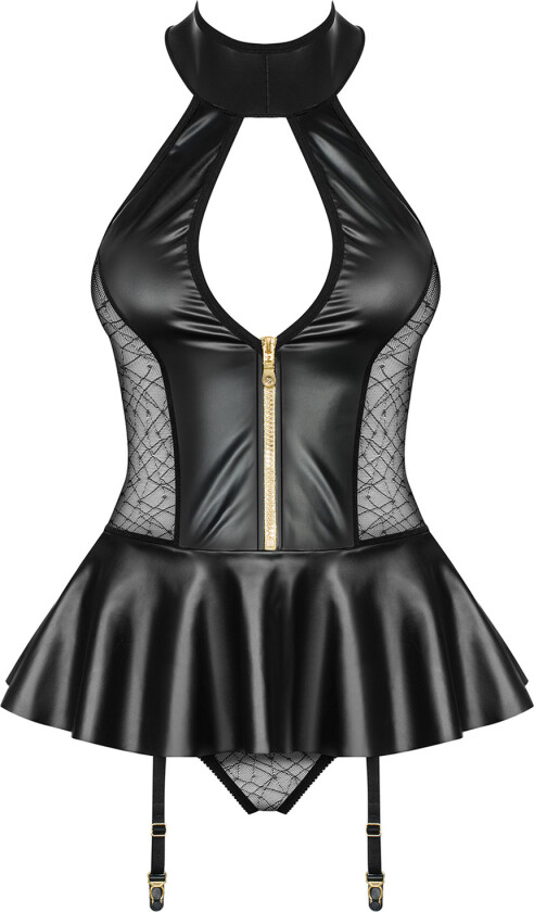 Wetlook Korsett og Truse - Svart - S/M