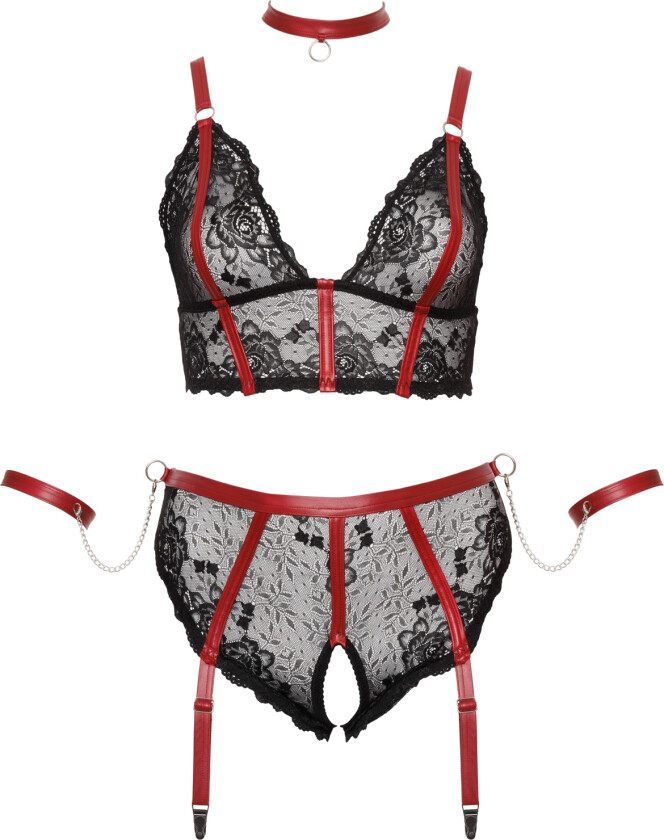 Bondage Plus Svart & Rød Blonde-sett med spenner - Rød - XL