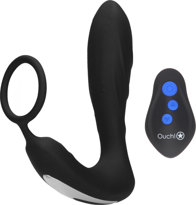 Elektrisk og vibrerende analplugg med penisring - Svart