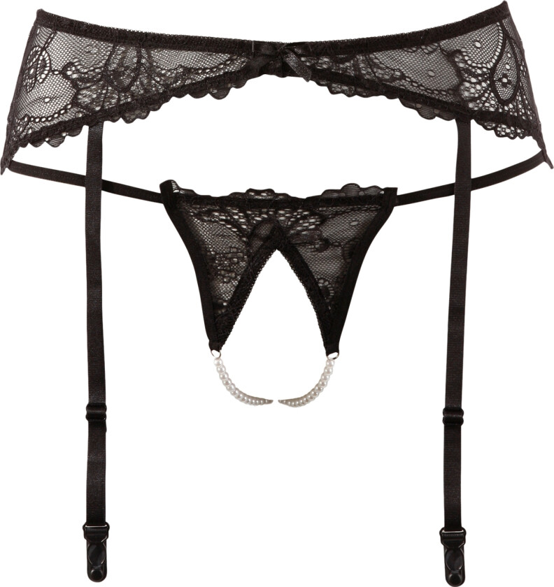 Abierta Fina BH Sett med Perler - Svart - S