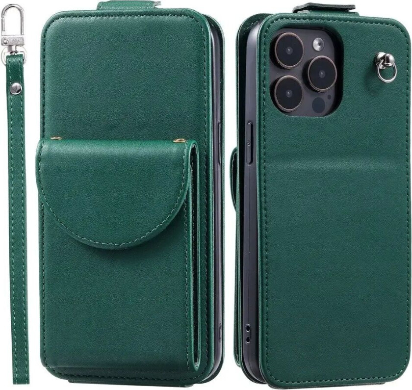 iPhone 15 Pro Max Vertikalt Kunst Skinn Flip Deksel med Lommebok / Ståfunksjon / Stropp - Grønn