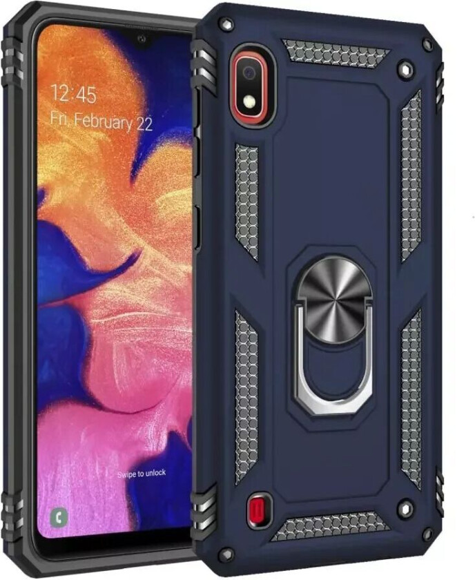 Samsung Galaxy A10 Solid Plastdeksel m. Fingerholder / Stativ - Blå