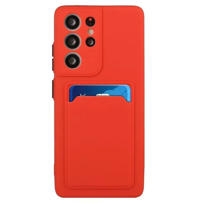 Samsung Galaxy S23 Ultra Fleksibelt Plastdeksel med Kortholder - Rød