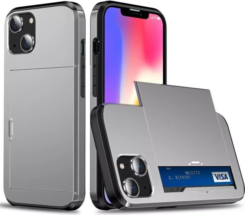 iPhone 14 Drop Proof Deksel m. Lommebok - Grå