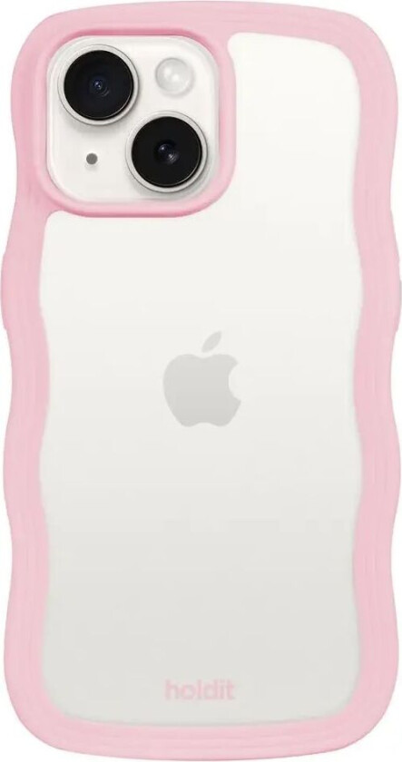 Holdit iPhone 15 / 14 / 13 Wavy Deksel - Pink / Transparent