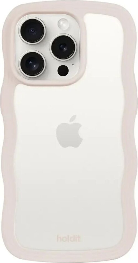 Holdit iPhone 15 Pro Max Wavy Deksel - Light Beige / Transparent