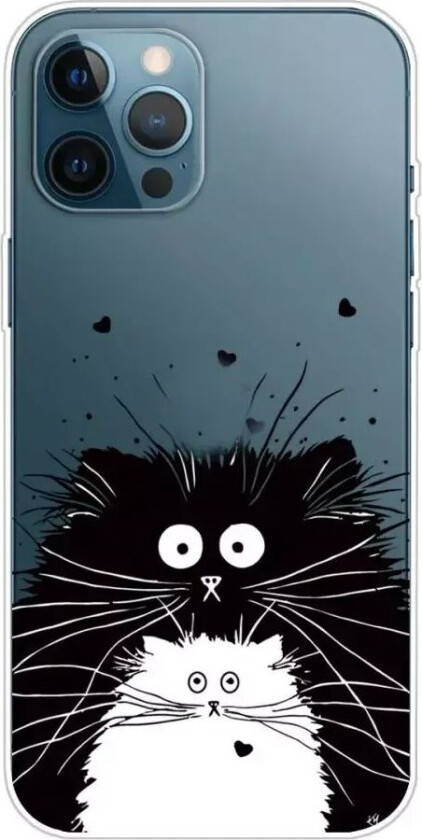 iPhone 13 Pro Fleksibelt Gjennomsiktig Plastisk Bakdeksel - Svart/Hvit Kat