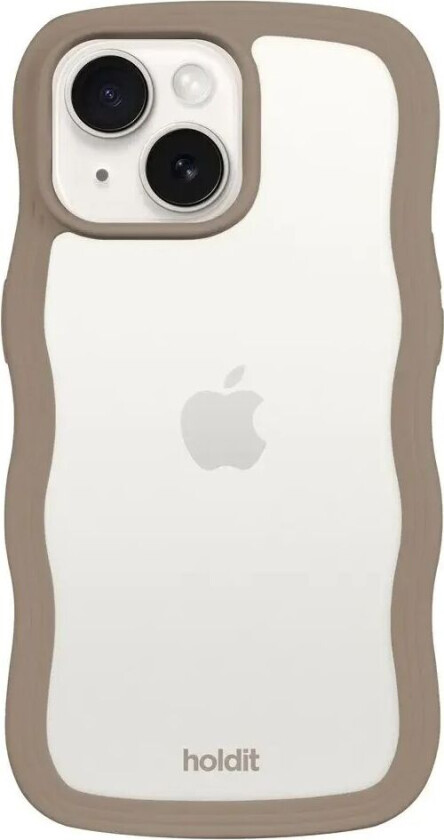 Holdit iPhone 15 / 14 / 13 Wavy Deksel - Mocha Brown / Transparent
