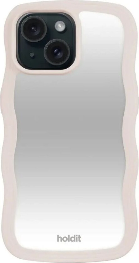 Holdit iPhone 15 / 14 / 13 Wavy Deksel - Light Beige / Mirror