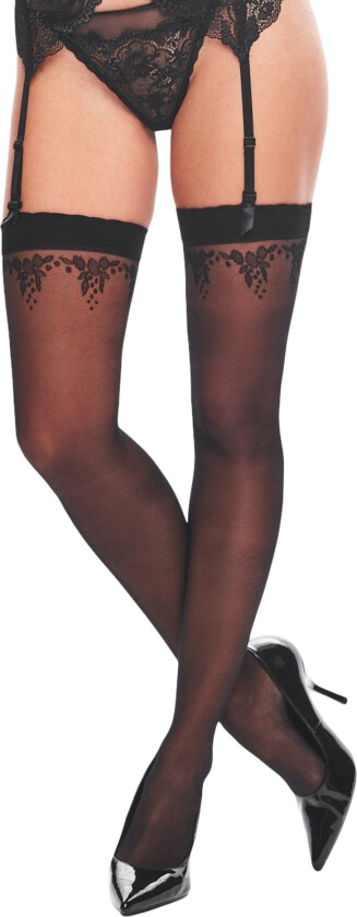 Svarte Strømper med Blomstermotiv - Svart - L/XL