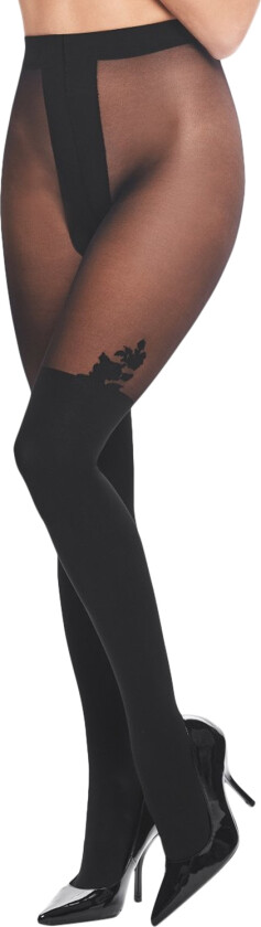 Svarte Strømper med Blomsterbroderi - Svart - S/M