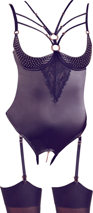 Abierta Fina BH-Sett med Rhinstein Åpne Skåler - Svart - S